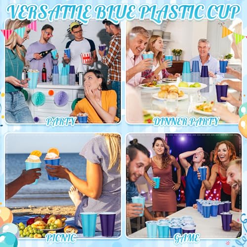 Blue Tone 200-Pack 16oz Disposable Plastic Cups Bulk for Parties and Events