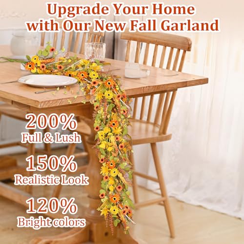Artificial Fall Leaves Garland - 6ft Thanksgiving Decor with Golden Style