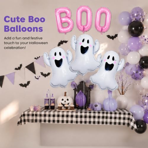 Halloween Party Balloons Set - Reusable Pink Ghost & 'BOO' Foil Decorations