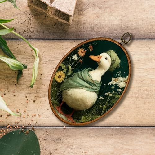 Bathroom Goose Wall Art Decor - Retro Dark Green Botanical Canvas Frame