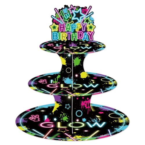 Glow in Dark Cupcake Stand 3-Tier Dessert Display for Birthdays & Parties