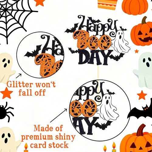 Halloween Cake Topper Ghost Bat Glitter Party Decoration - 7.5x5.5in