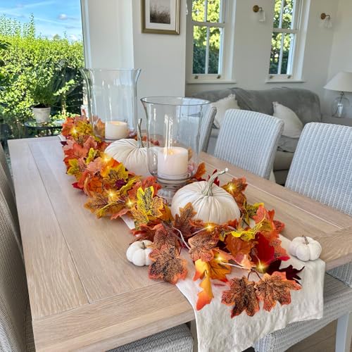 41.3 Ft Fall Leaf Garland with Lights, Autumn Maple Vines for Thanksgiving & Wedding Decor