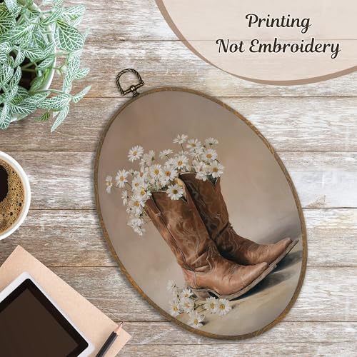 Western Cowgirl Oval Wall Art Decor with Cowgirl Boot Variation