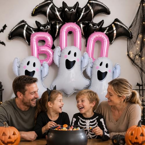 Halloween Foil Balloons Set with Ghost, Bat & Boo Letter Decor - 16 Inch
