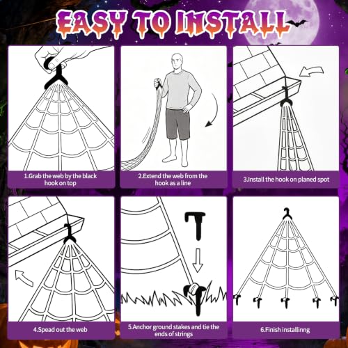 Halloween Spider Web Lights Decoration with Giant 59-Inch Spider - Orange & Purple LED