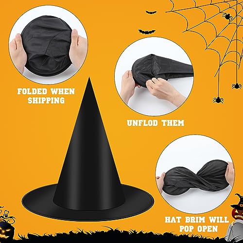 Black Hanging Witch Hats Set - 12 Pieces & 16 3D Bat Stickers for Halloween Decorations