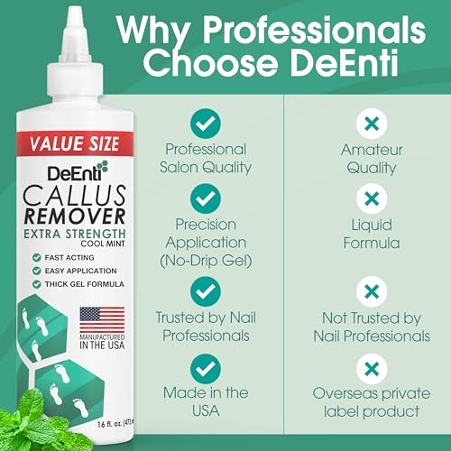 DeEnti Foot Callus Remover Gel - Cool Mint 16oz Extra Strength for Dead Skin & Corn Removal