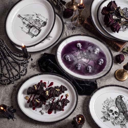 Halloween Gothic Paper Plates - 60 Disposable Oval Tableware with Spooky Designs - Variation: Gothic Halloween
