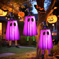 3-Pack Halloween Hanging Ghost Lights with Witch Hats - Outdoor Decor, Purple & Orange, Waterproof, Timer