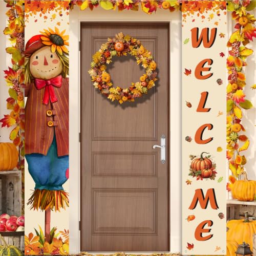 Fall Decor Banner with Scarecrow - Thanksgiving Autumn Banner for Porch & Wall