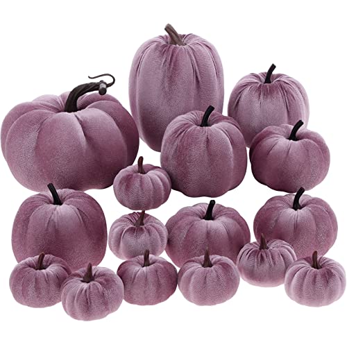 Purple Velvet Pumpkins Set of 16 Fall Halloween Thanksgiving Decor