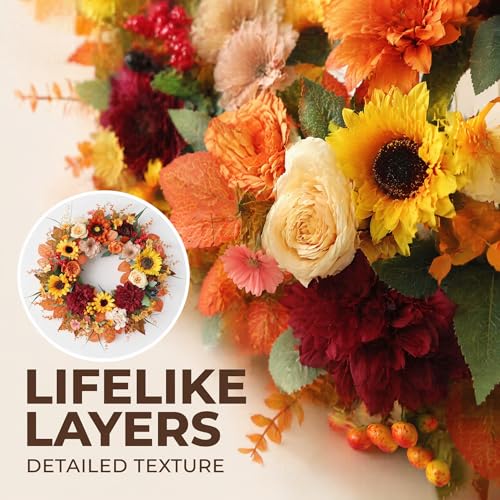 24 Inch Fall Wreath for Front Door Autumn Sunflowers & Seasonal Decor