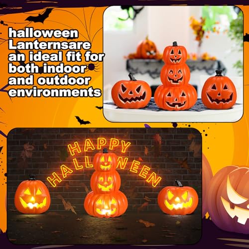 Halloween LED Pumpkin Lantern Set - Mixed Size 3 Pcs Stacked Jack-O'-Lanterns
