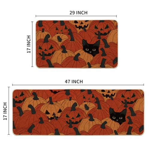 Cat Halloween Kitchen Mats Set of 2 - Non-Slip Decorative Floor Protectors