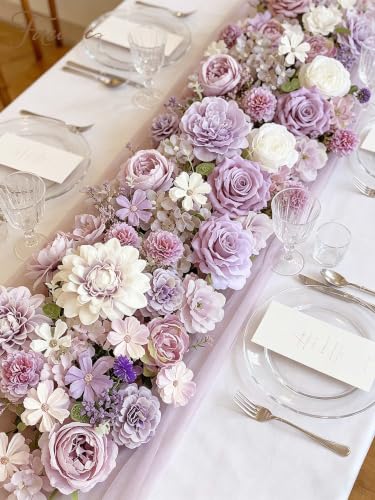 Purple Lavender Lilac Artificial Flower Set - Silk Roses, Dahlias & More