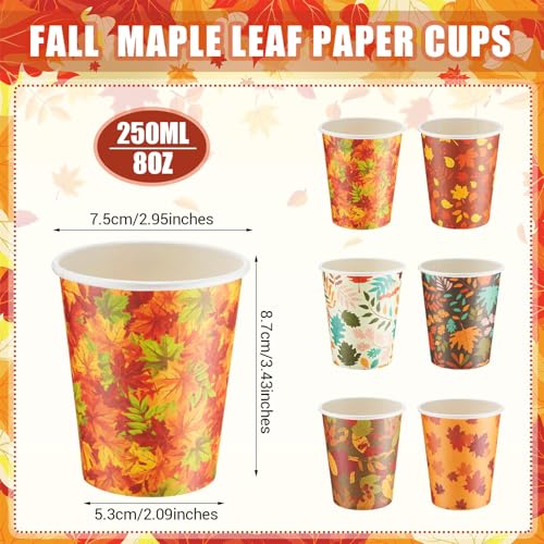 300 Pack Fall Disposable Paper Cups 8 oz Maple Leaves Thanksgiving Party