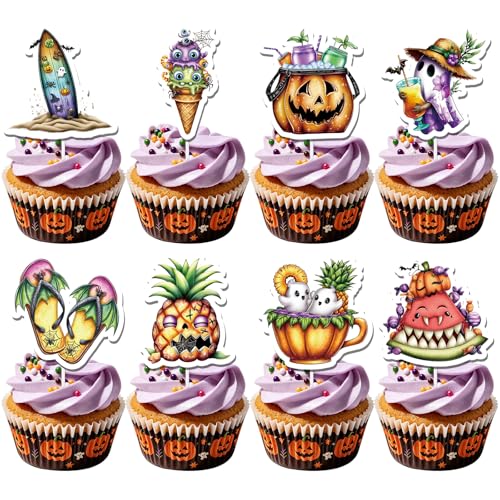 Summer Ween Party Decorations - 24 Pcs Summer Halloween Cupcake Toppers - Variation of THIS listing