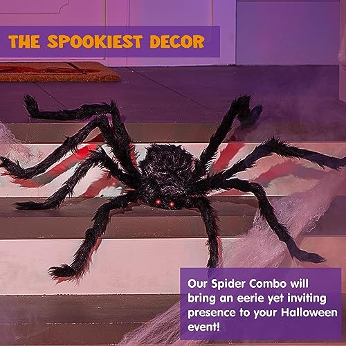 Giant 6.5ft Halloween Spider Decoration with LED Eyes - Outdoor & Indoor Horror Prop