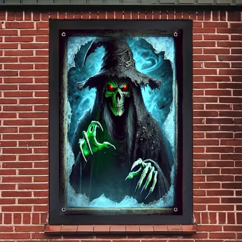 Halloween Witch Window Cover 31x47 Inch Spooky Decor for Home & Garden