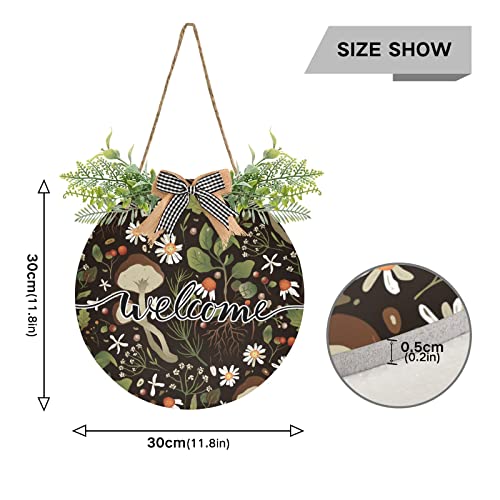 Mushroom Daisy Welcome Sign Farmhouse Front Porch Decor Door Hanging Wreath - 12 x 12 in