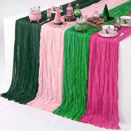 Pink and Green Cheesecloth Table Runner Set - 4 Pack for Party Decor - Variation of THIS listing