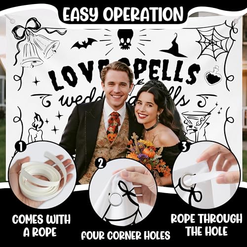 Wedding & Halloween Backdrop - Love Spells & Wedding Bells Decoration - 7x5ft Polyester