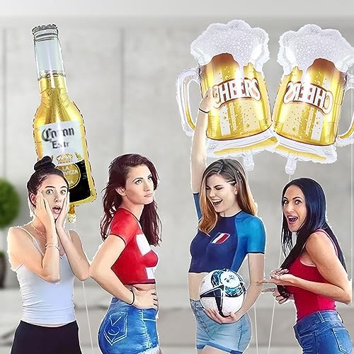 Large Foil Beer Bottle & Cup Balloons for Summer Party Decorations - 4 Pieces