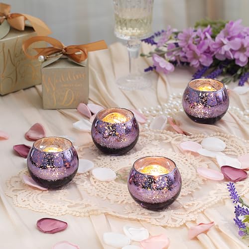 Purple Mercury Glass Votive Candle Holders Set of 36 - Elegant Tealight Candles for Weddings & Events
