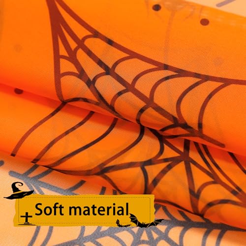 Halloween Sheer Curtains for Living Room - 52W x 63L Cobweb & Orange 2 Panel Set
