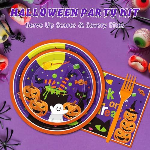 Halloween Disposable Dinnerware Set - 96 Pcs Plates, Napkins & Utensils - Variation: Halloween