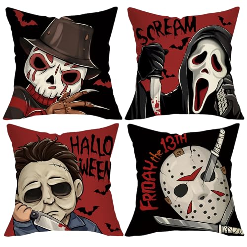 Halloween Horror Movie Characters Decorative Throw Pillow Covers - 18x18 Pack of 4