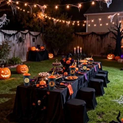 Halloween Witch Disposable Plastic Gift Cups - 16oz, 24 Sets with Lids & Straws