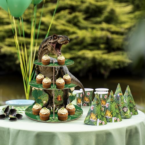 Dinosaur Cupcake Stand 3 Tier Jungle Theme Dessert Holder for Birthday Party