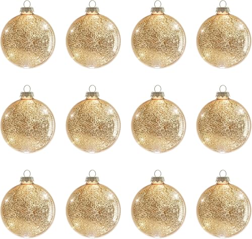 Gold Mercury Glass Christmas Ornaments Set of 12 - 3.15 Inch - Mercury Gold Variation