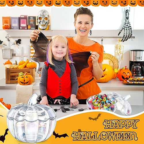 Set of 2 Glass Pumpkin Candy Jars with Iridescent Finish and Lids - 70 oz Halloween Decor