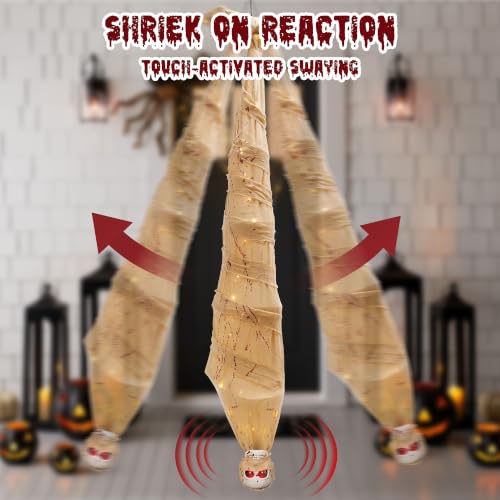 70-Inch Hanging Mummy Skeleton Halloween Decoration - Animated & Sound-Activated