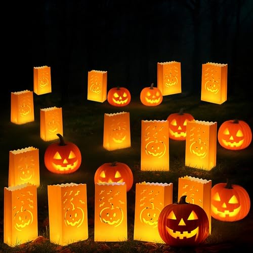 Halloween Christmas Luminary Candle Bags - Pumpkin, 24 Pack