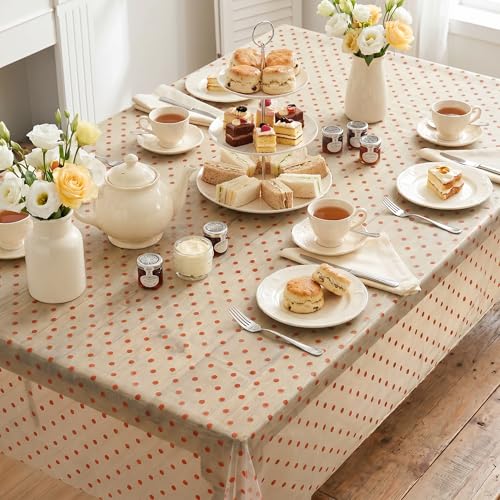 Horaldaily 60x84 Inch Rectangular Gauze Polka Dot Table Cloth Beige Caramel Variation