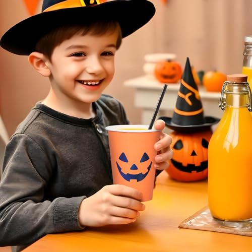 Confettiville Halloween Disposable Paper Cups 50 Pack - Jack-O-Lantern Black & Orange, 12 oz