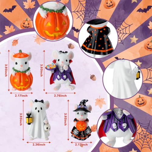 Halloween Mouse Figurines Set - 4 Cute Spooky Table Decorations - Halloween Decor