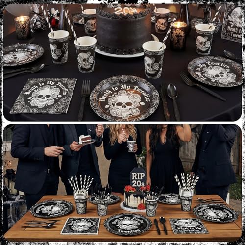 Black and White Gothic Tableware Set for 50 Guests - Death to My 20s Variation