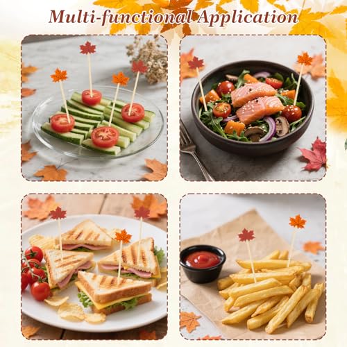 Yellow Thanksgiving Maple Leaf Cocktail Picks - 200 Pcs Food Skewers for Appetizers & Drinks