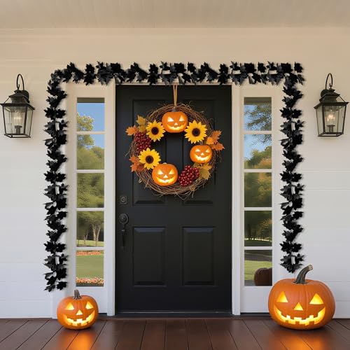 Halloween Black Maple Leaf Garland 12FT - Fall Wreath & Haunted Mansion Decor