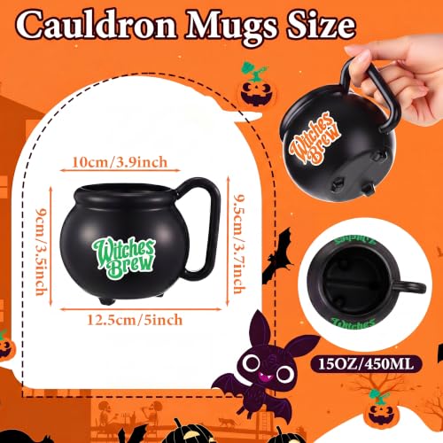 Halloween Cauldron Mugs with Spoons - Multicolor, Single-Sided Print, 48 Pack