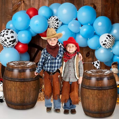 Western Cowboy Inflatable Barrel Decorations - 2 Pack, Rustic Wild West Party Props