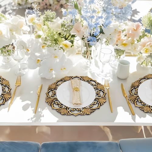 Antique Black Spiral Octagonal Charger Plates Set of 6 - 13 Inch Plastic Dinnerware