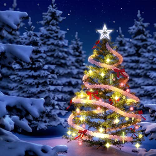 White Christmas Tree Topper Lights - 8 in 10 LED Double-Sided Star for Xmas & Holiday Decor
