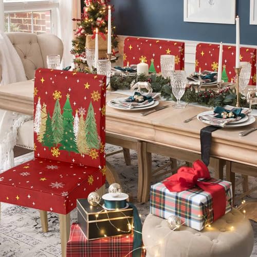 Christmas Red Xmas Tree Pine Tree Stars Chair Covers 4PCS - Holiday Home Decor