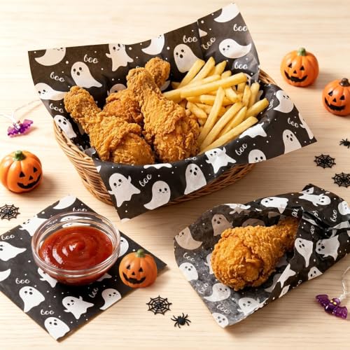 Halloween Ghost Boo Deli Paper Sheets - Black, 150 Pack Food Wraps